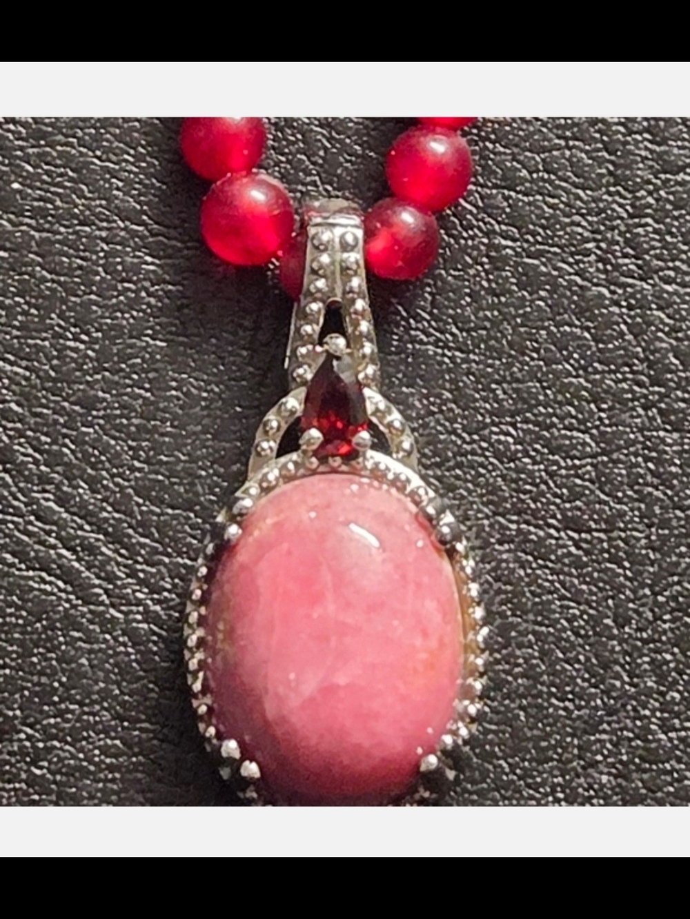 Rodocrosite Pendant With a Genuine Garnet Gem (Beaded necklace Included)